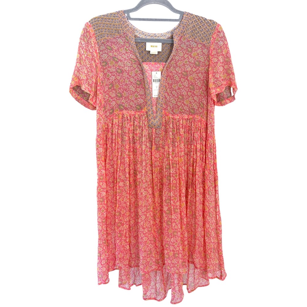 Maeve Womens 2 Dress Pink Floral Babydoll Boho Anthropologie Cottagecore NEW